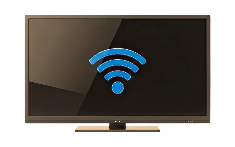 Smart TV screen showing a Wi-Fi connection error but no internet, a common issue fixed by MI TV repair in Hyderabad.