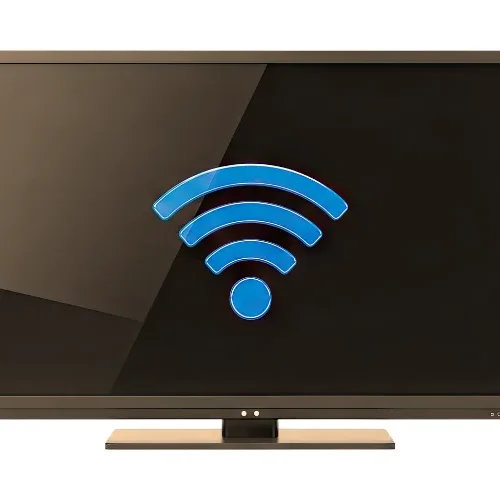 Smart TV screen showing a Wi-Fi connection error but no internet, a common issue fixed by MI TV repair in Hyderabad.